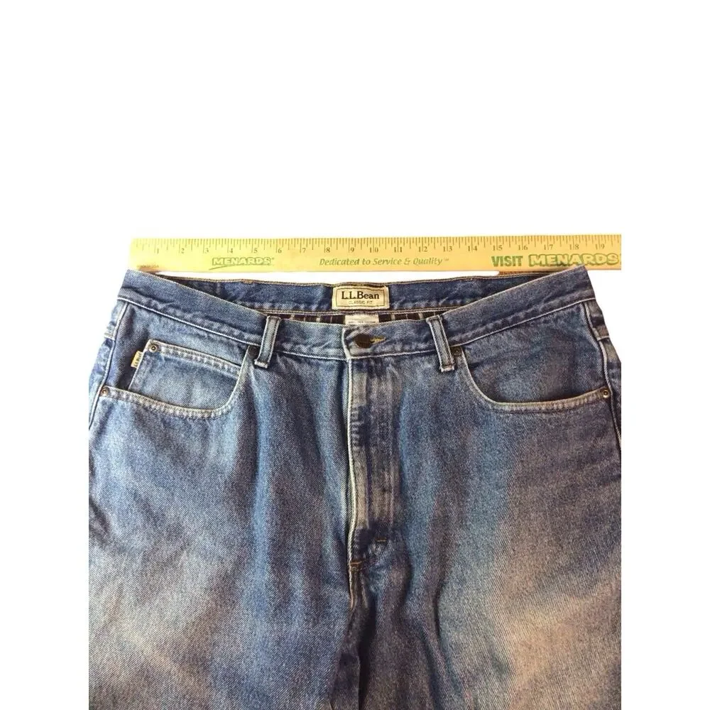 Vintage LL Bean Classic Fit Jeans Mens 38x30 Blue Denim Flannel Lined